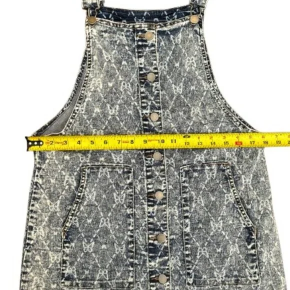 Tinseltown Blue Stonewash Denim White Butterfly Romper Jumper Overall Dress SZ M - Picture 6 of 10